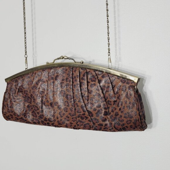 K Studio Vintage Women's Brown Leopard Printed Removable Chain Shoulder Bag - Picture 2 of 11